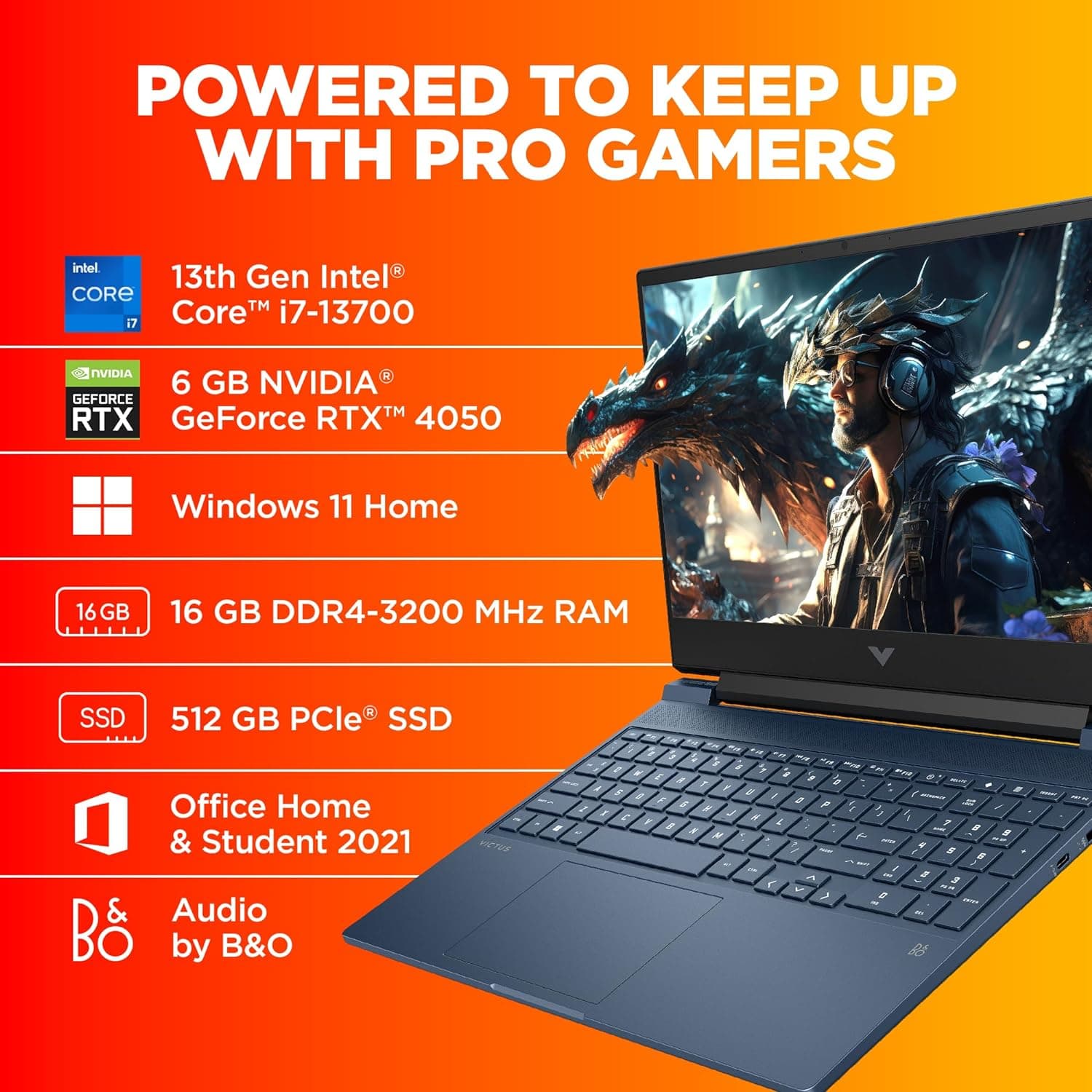لپ تاپ 15.6 اینچی اچ پی مدل Victus 15-fa1056nia i7 16GB 512GB SSD 6GB RTX4050