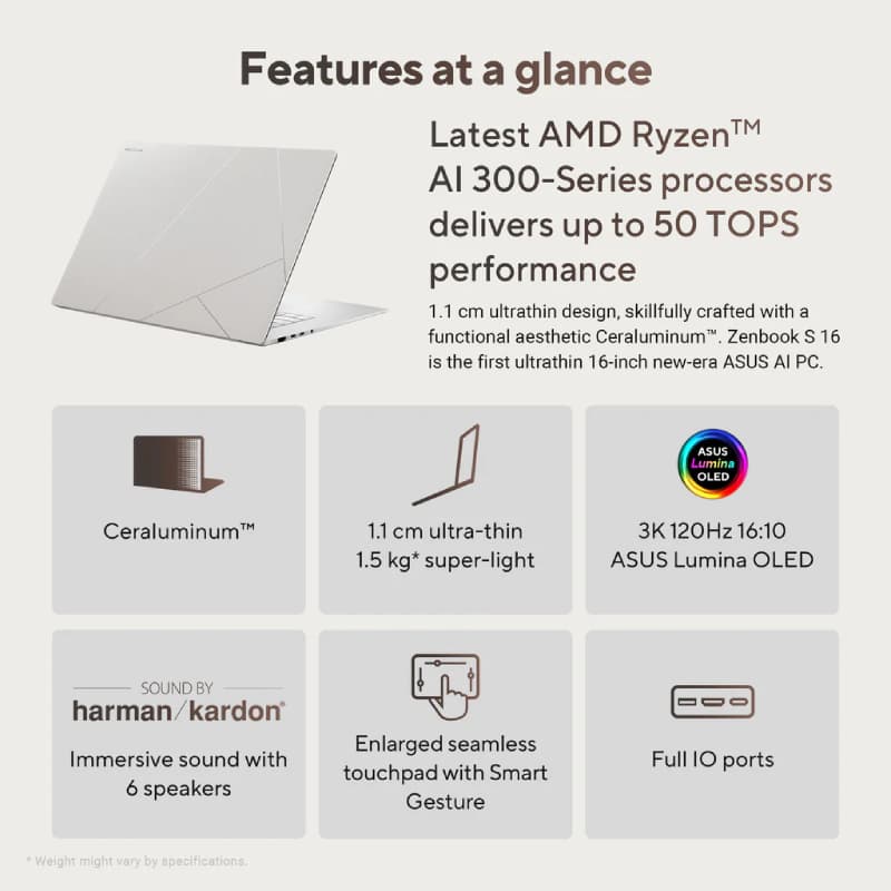لپ تاپ 16 اینچی ایسوس مدل  ZENBOOK S 16 OLED UM5606WA R9 32GB 2TB SSD AMD Radeon 890M