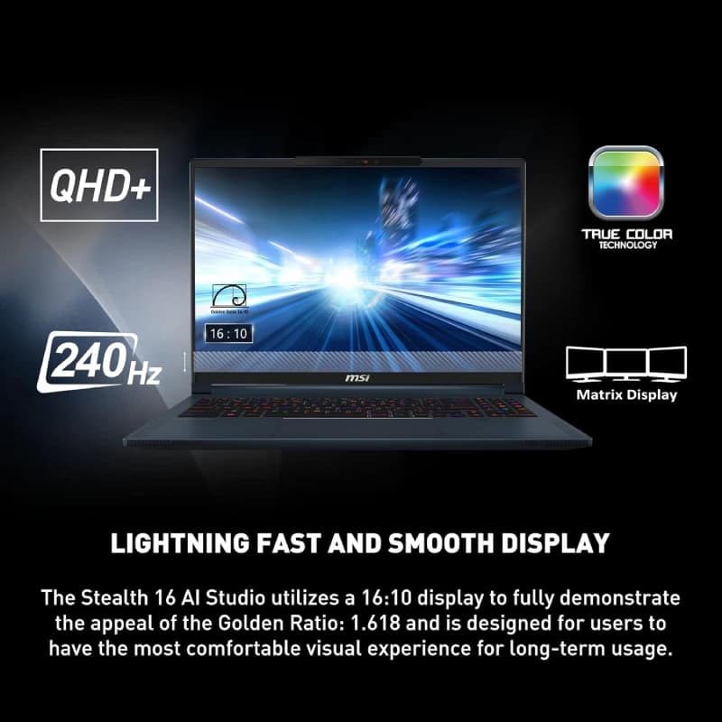 لپ تاپ 16 اینچی ام اس آی مدل MSI Stealth 16 Studio A1VGG Core Ultra 9 64GB 1TB SSD 8GB RTX4070