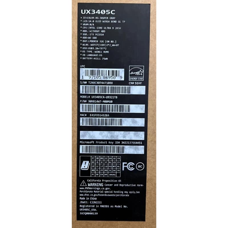 لپ تاپ 14 اینچی ایسوس مدل Zenbook 14 UX3405CA Core Ultra 9 32GB 1TB SSD Intel Arc