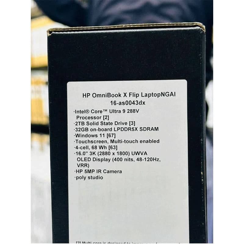 لپ تاپ ۱۶ اینچی اچ پی مدل OmniBook X Flip AS0043DX Core Ultra 9 32GB 2TB SSD Intel Arc