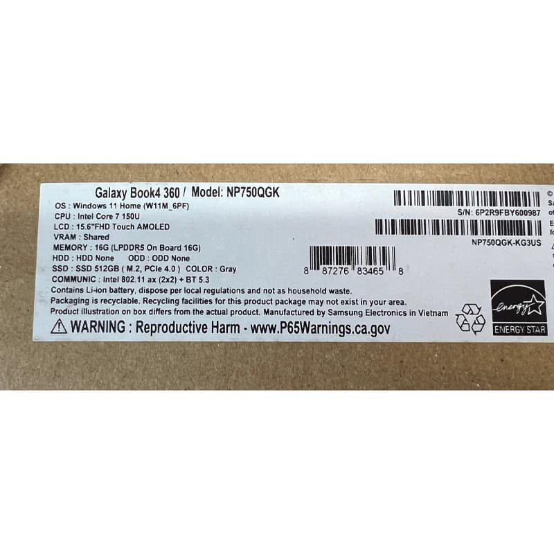 لپ تاپ 15.6 اینچی سامسونگ مدل Galaxy Book4 NP750XGK-LS2US Core 7 16GB 512GB SSD Intel IRIS XE