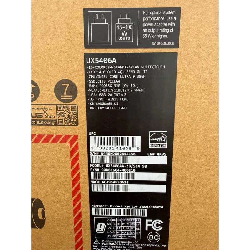 لپ تاپ 14 اینچی ایسوس مدل Zenbook 14 UX5406AA Core Ultra 9 386H 32GB 1TB SSD Intel