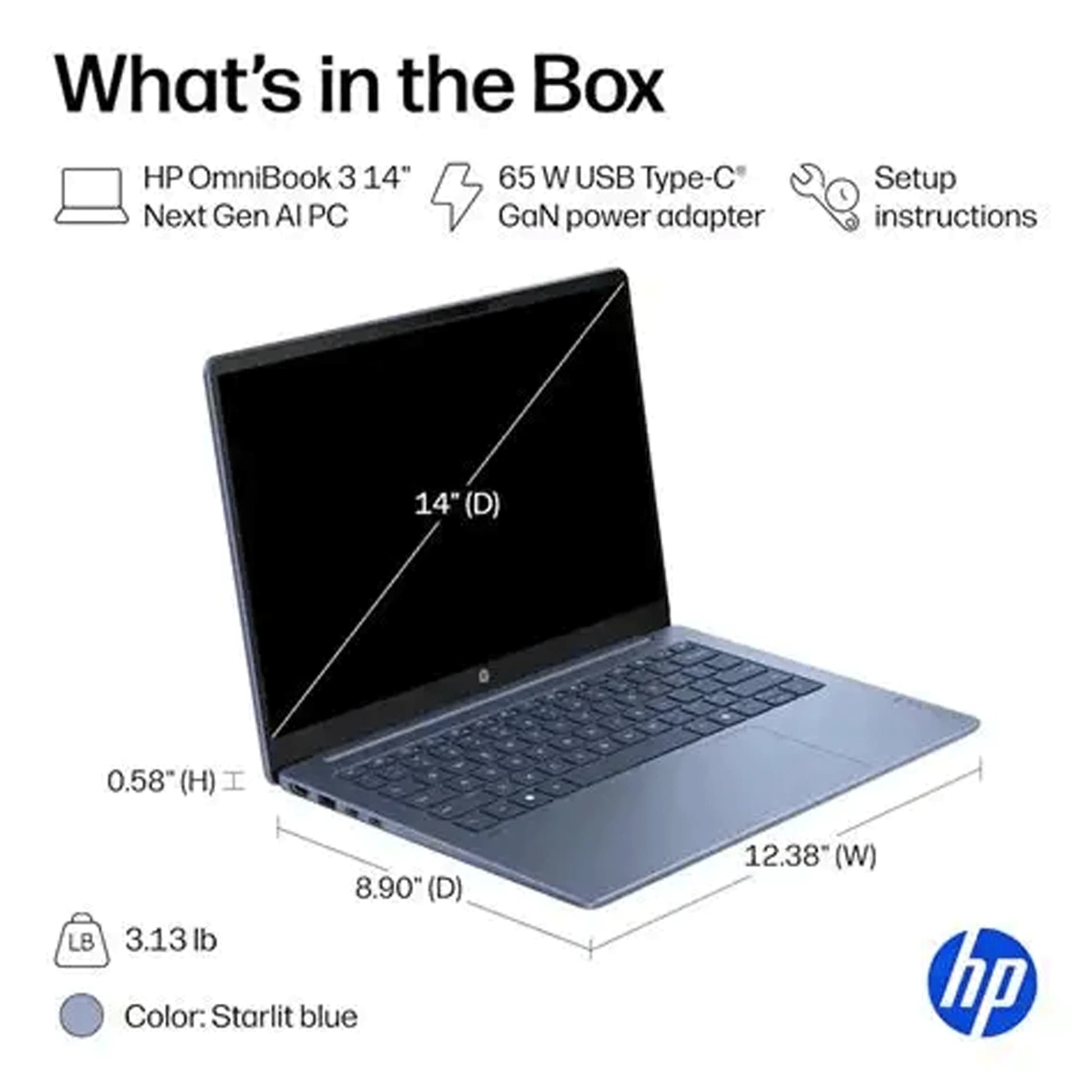 لپ تاپ 14 اینچی اچ پی مدل OmniBook 3 14-hz0015dx Next Gen AI Snapdragon X 16GB 512GB SSD Qualcomm Adreno