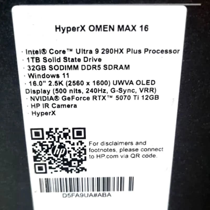 لپ تاپ 16 اینچی اچ پی مدل HyperX OMEN MAX 16 16-ah1023dx Core Ultra 9 290HX Plus 32GB 1TB SSD 12GB RTX 5070 Ti
