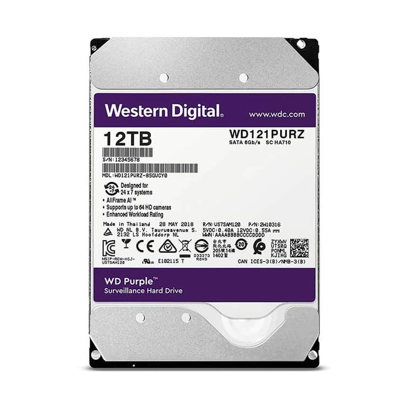هارد دیسک اینترنال وسترن دیجیتال سری بنفش مدل WD121PURX ظرفیت 12 ترابایت