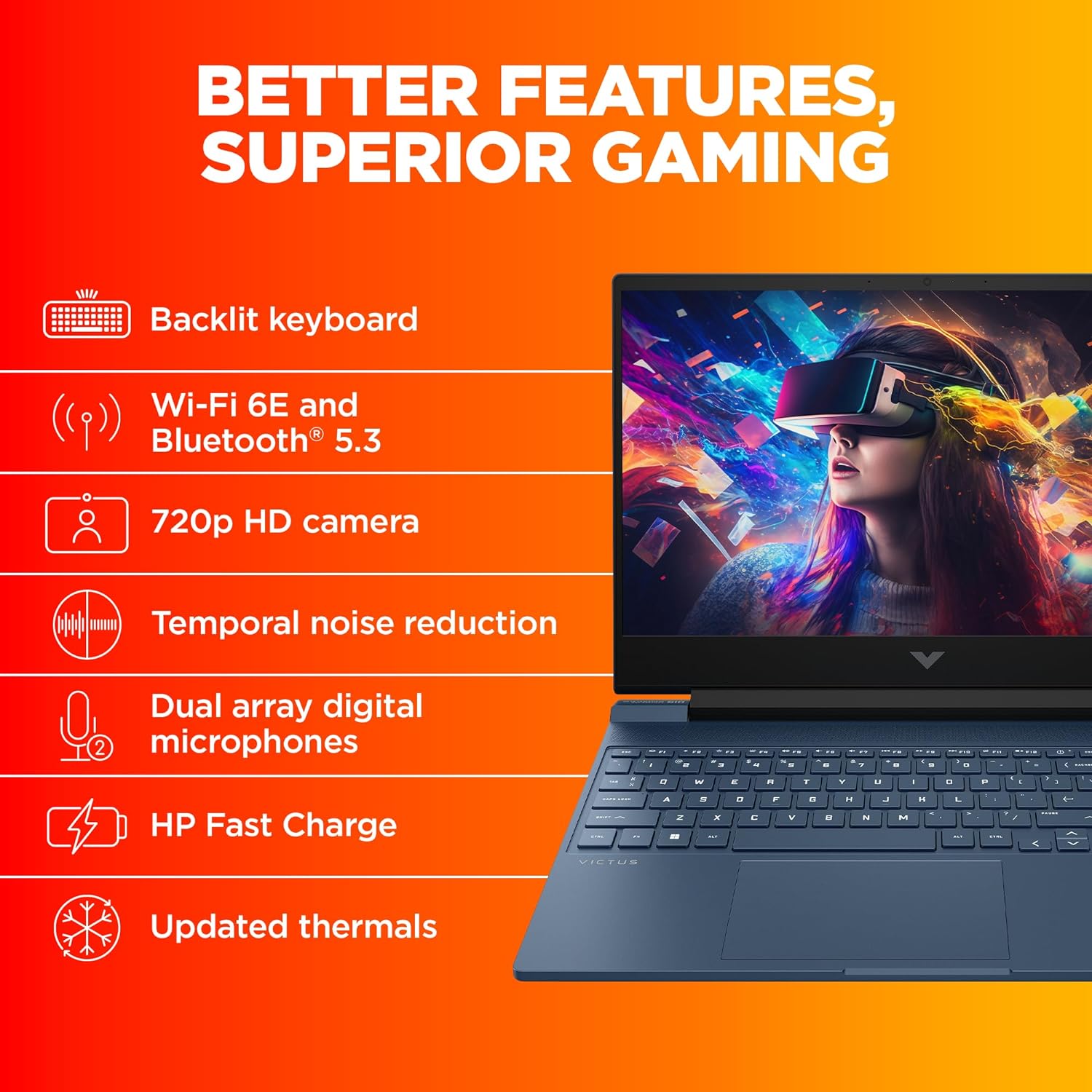 لپ تاپ 15.6 اینچی اچ پی مدل Victus 15-fa1056nia i7 16GB 512GB SSD 6GB RTX4050
